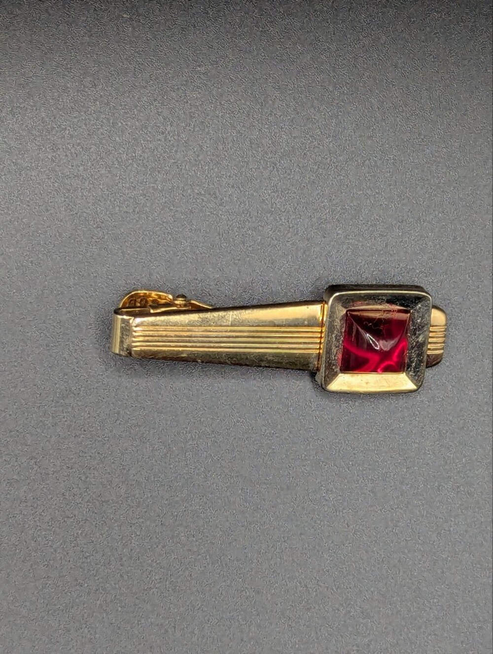 Gold Tie Clip with Red Gem Accent